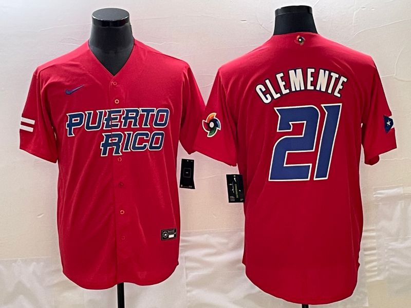 Men 2023 World Cub Puerto Rico #21 Clemente Red Nike MLB Jersey2->more jerseys->MLB Jersey